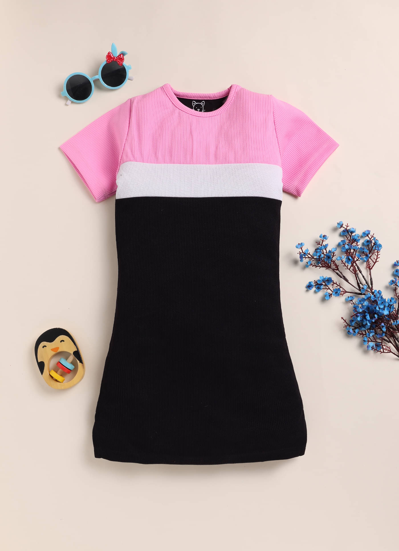    			Lazy Shark Cotton Blend Dress For Girls ( Pack of 1 , Pink )