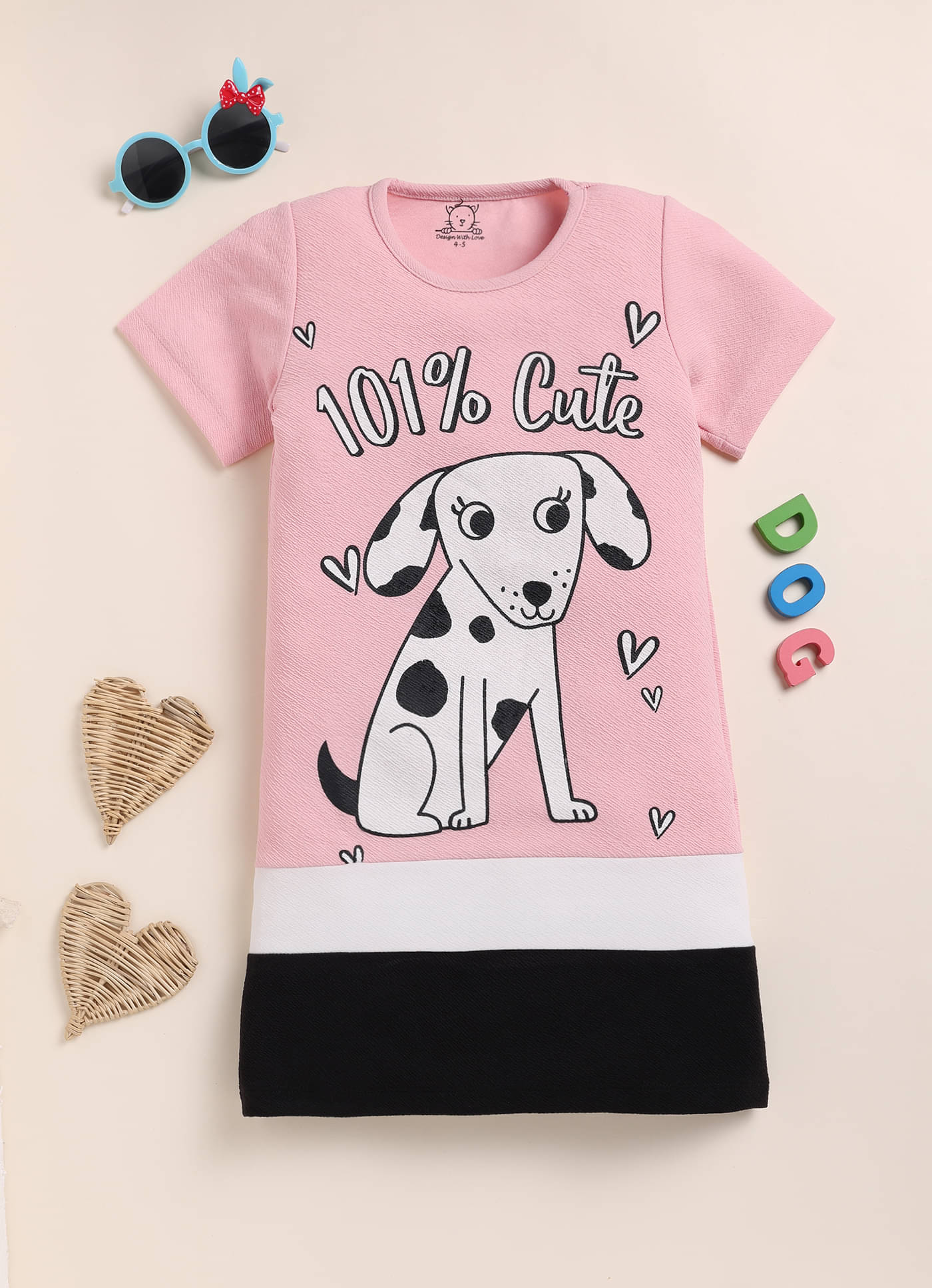     			Lazy Shark Cotton Blend Dress For Girls ( Pack of 1 , Pink )