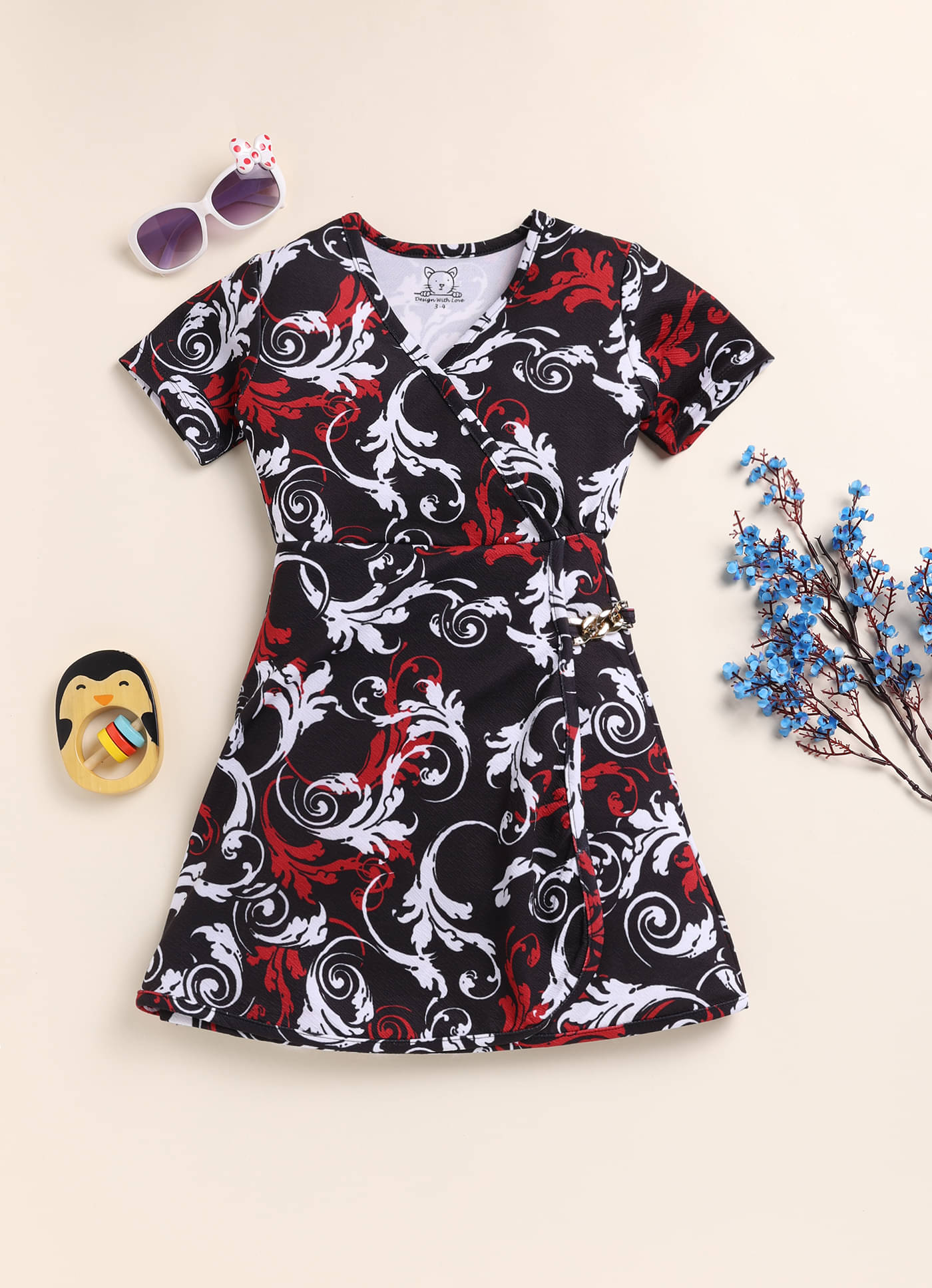     			Lazy Shark Polyester Dress For Girls ( Pack of 1 , Multicolor )