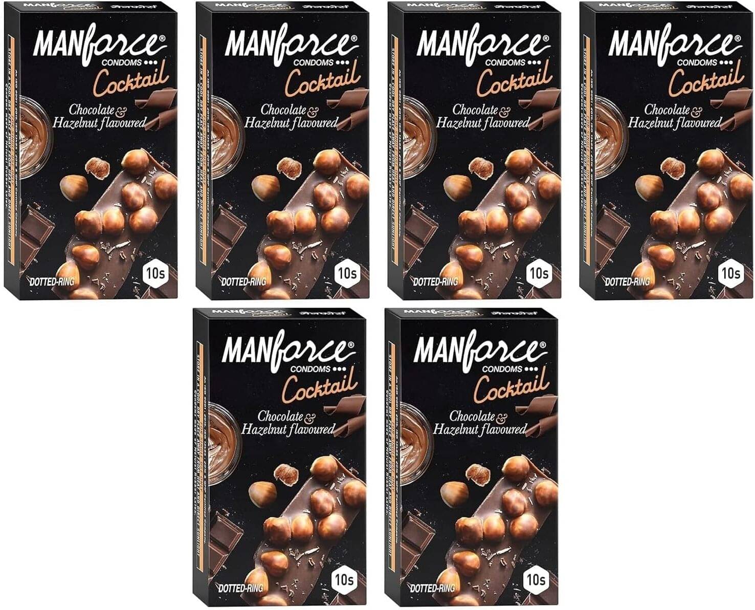 Manforce Cocktail Chocolate & Hazelnut Flavoured Condoms for Men with Dotted Rings| Extra Dotted for Her Extra Stimulation| Lubricated Latex Condoms| 10 Sheets x Pack of 6 Manforce Cocktail Chocolate & Hazelnut Flavoured Condoms for Men with Dotted Rings| Extra Dotted for Her Extra Stimulation| Lubricated Latex Condoms| 10 Sheets x Pack of 6