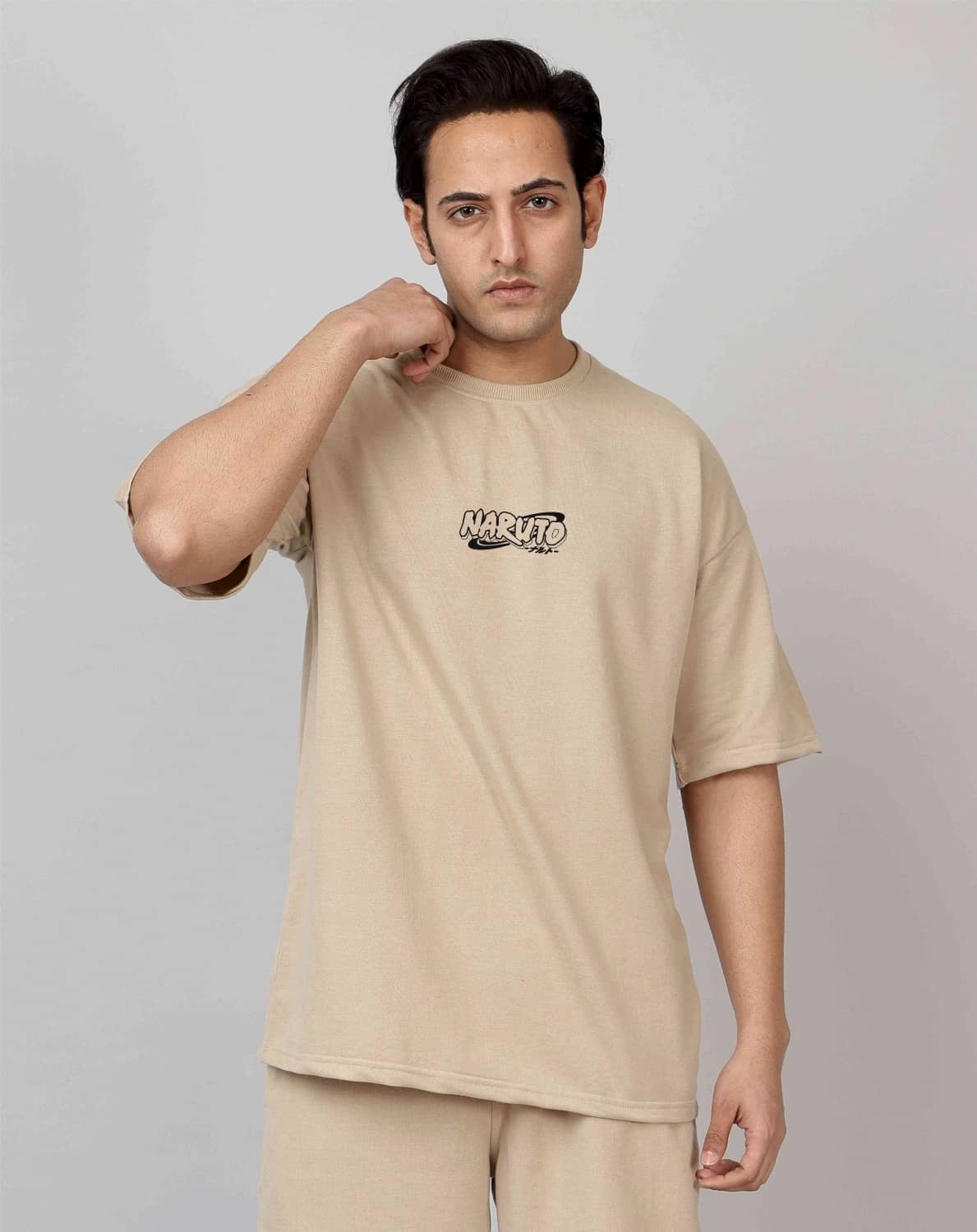 Montera India Cotton Blend Oversized Fit Printed Half Sleeves Men's Round T-Shirt - Beige ( Pack of 1 )