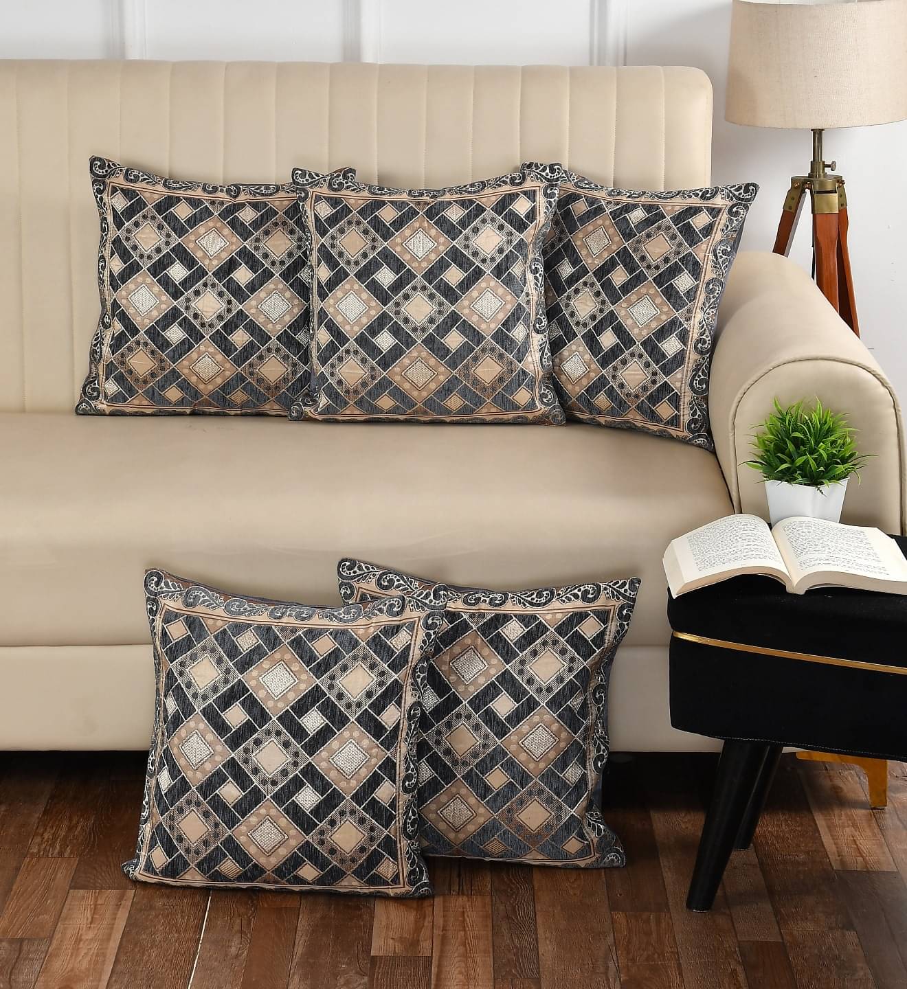     			Multitex Set of 5 Cotton Floral Square Cushion Cover (40X40)cm - Gray