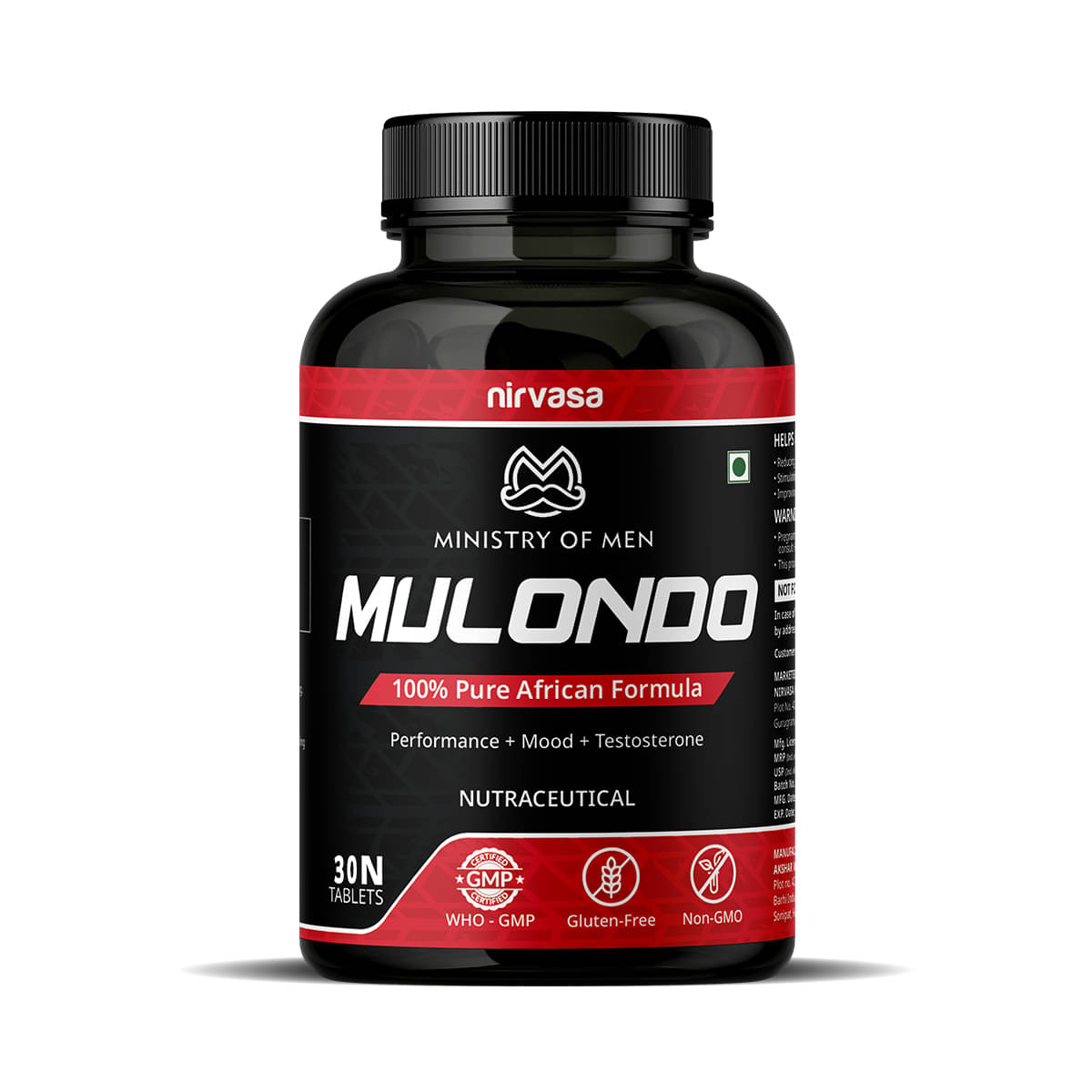Nirvasa Ministry of Men Mulondo Tablet, 100% Pure African Formula, for Performance, Mood and Testosterone, enriched with Mondia Whitei Extract L-Arginine with Black Pepper Extract, Vegeterian Tablet, 1B (1 X 30 Tablet) Nirvasa Ministry of Men Mulondo Tablet, 100% Pure African Formula, for Performance, Mood and Testosterone, enriched with Mondia Whitei Extract L-Arginine with Black Pepper Extract, Vegeterian Tablet, 1B (1 X 30 Tablet)