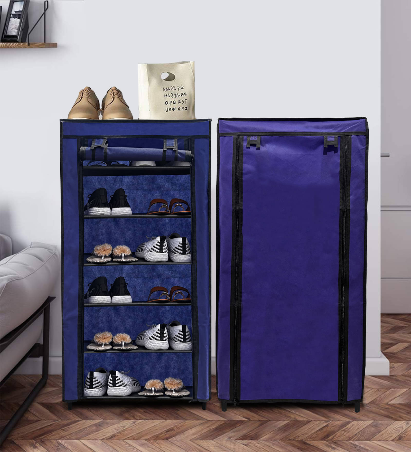     			PHILOSHOP 12 Layer Metal Shoe Rack Stand with Cover Shoe Organiser for Home & Office (Blue)