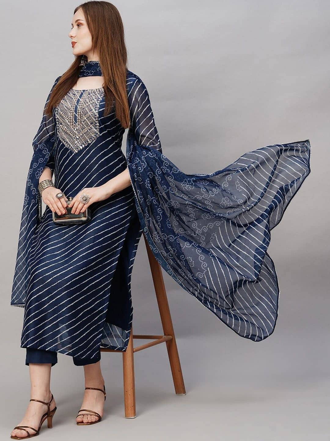 RAS RANI Cotton Blend Printed Kurti With Pants Women's Stitched Salwar Suit - Dark Blue ( Pack of 1 )