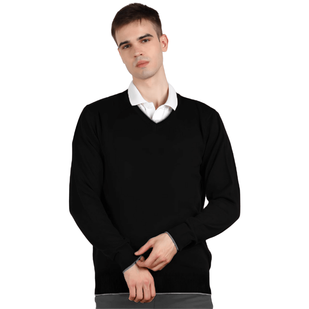     			Reoutlook Woollen V-Neck Men's Full Sleeves Pullover Sweater - Black ( Pack of 1 )