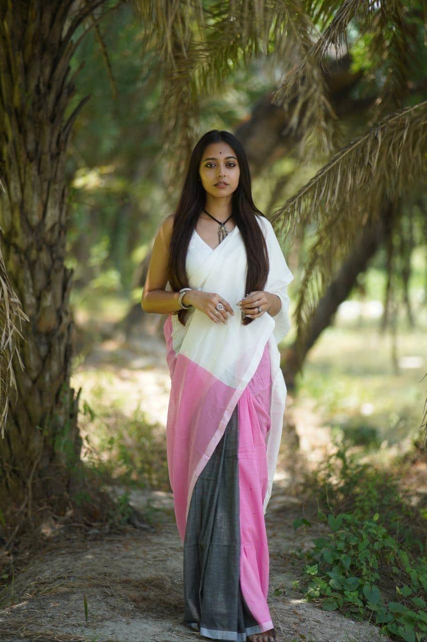 SARADA HANDLOOM Cotton Colorblock Saree With Unstitched Blouse Piece ( White ) SARADA HANDLOOM Cotton Colorblock Saree With Unstitched Blouse Piece ( White )