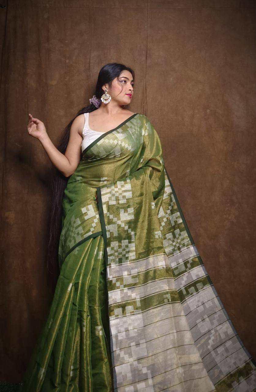     			SARADA HANDLOOM Cotton Embellished Saree With Unstitched Blouse Piece ( Green )