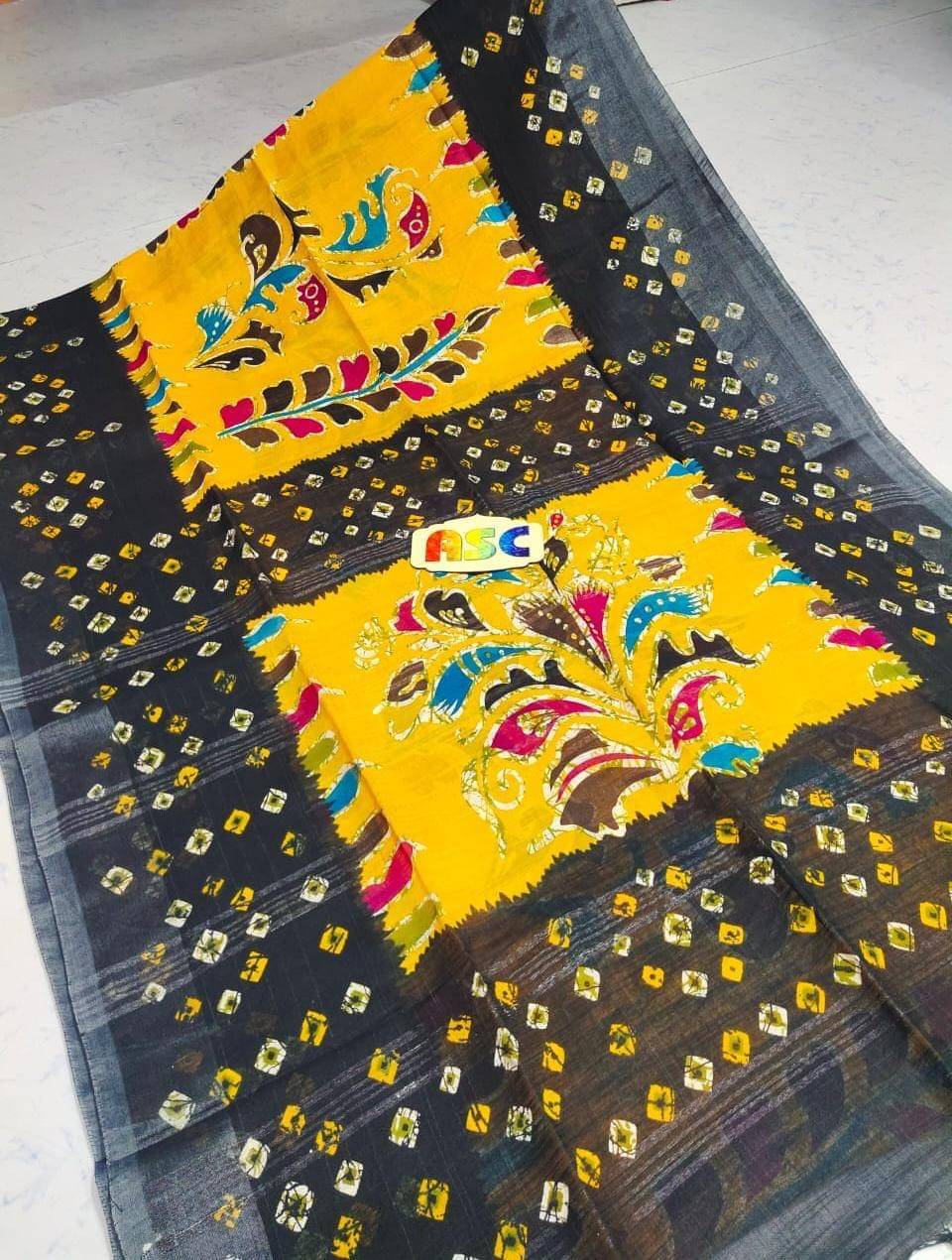 SARADA HANDLOOM Cotton Printed Saree With Unstitched Blouse Piece ( Yellow ) SARADA HANDLOOM Cotton Printed Saree With Unstitched Blouse Piece ( Yellow )