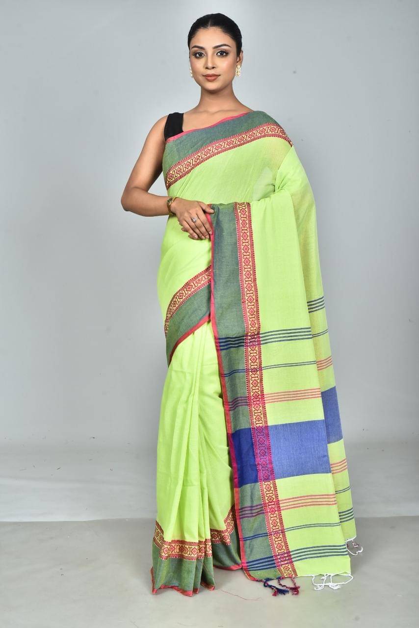     			SARADA HANDLOOM Cotton Self Design Saree With Unstitched Blouse Piece ( Light Green )