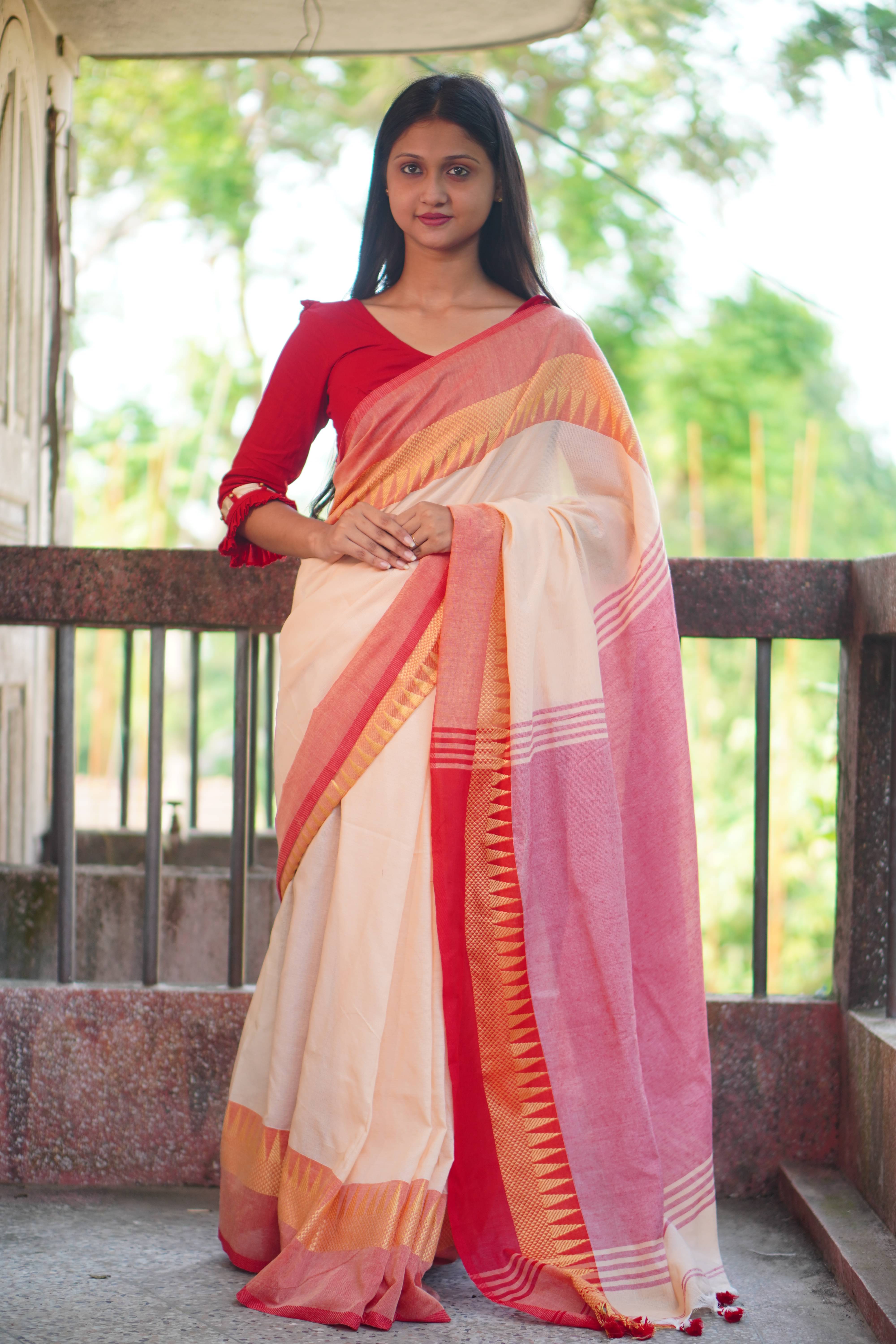SARADA HANDLOOM Cotton Striped Saree With Unstitched Blouse Piece ( Brown )     			SARADA HANDLOOM Cotton Striped Saree With Unstitched Blouse Piece ( Brown )