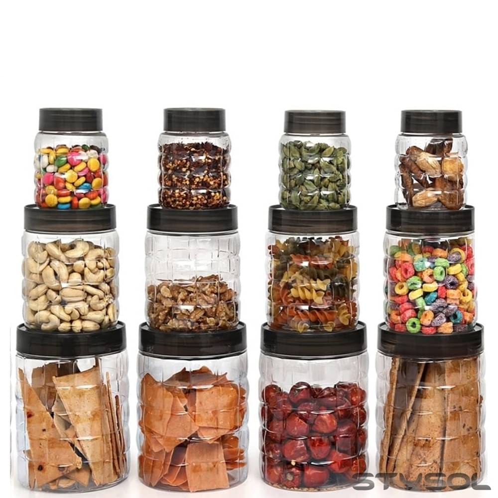     			Stysol 12 Jar Container  Plastic Black Food Container ( Set of 12 )