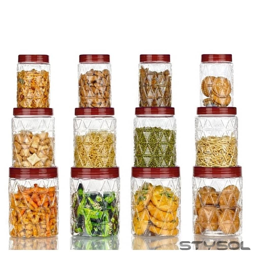     			Stysol 12 Jar Container  Plastic Red Dal Container ( Set of 12 )