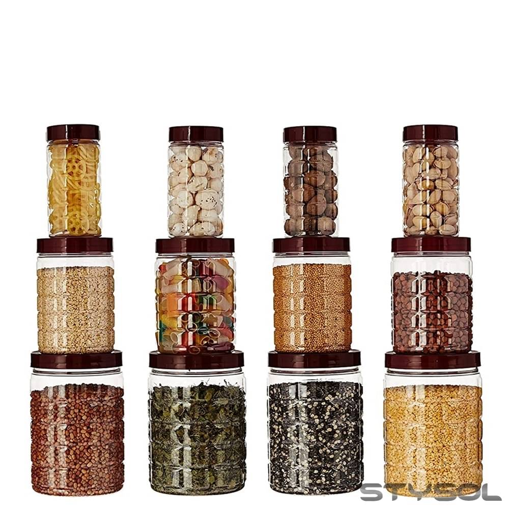     			Stysol 12 Jar Container  Plastic Red Food Container ( Set of 12 )