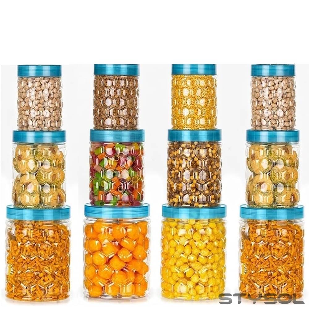     			Stysol 12 Jar Container  Plastic Blue Food Container ( Set of 12 )