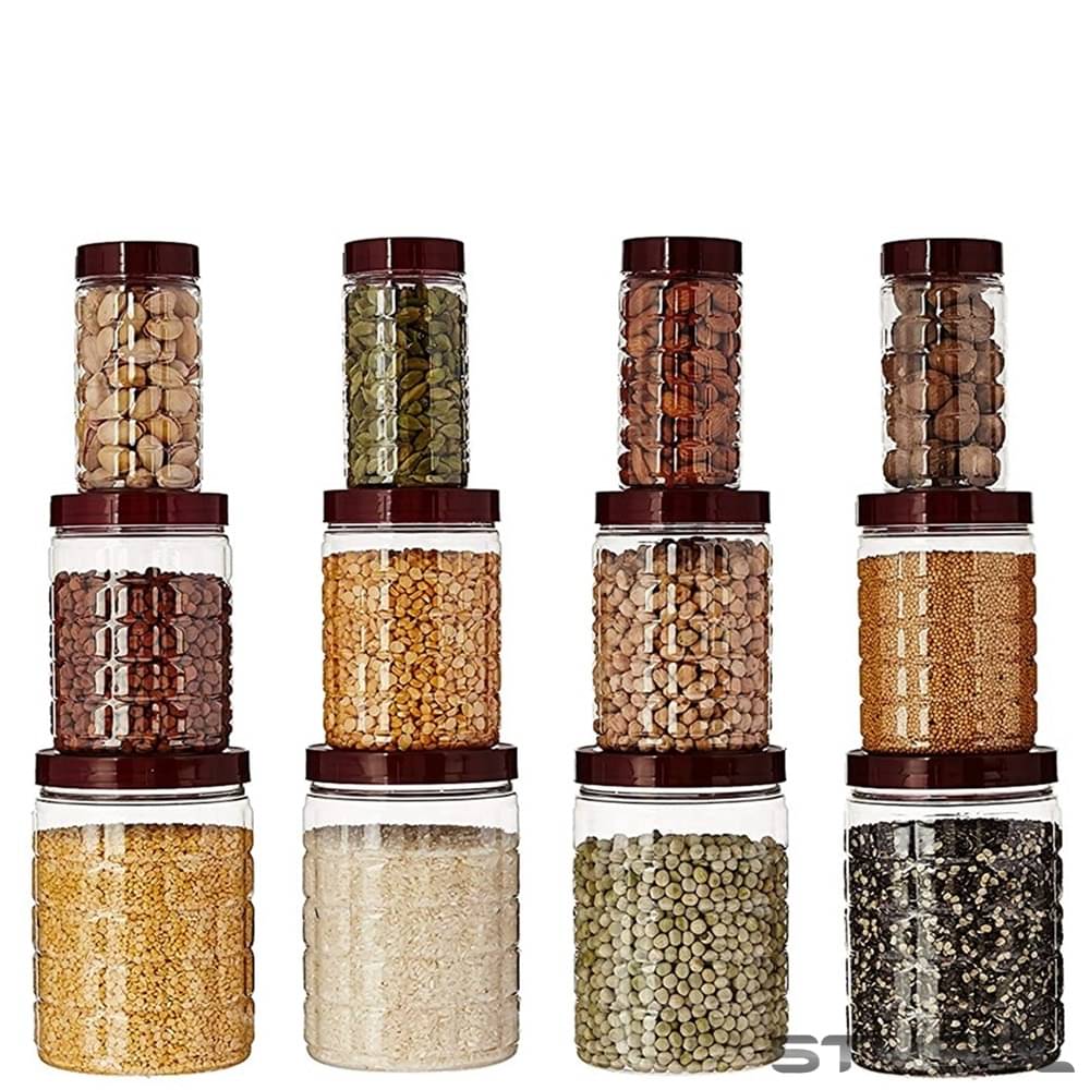     			Stysol 12 Jar Container  Plastic Red Dal Container ( Set of 12 )