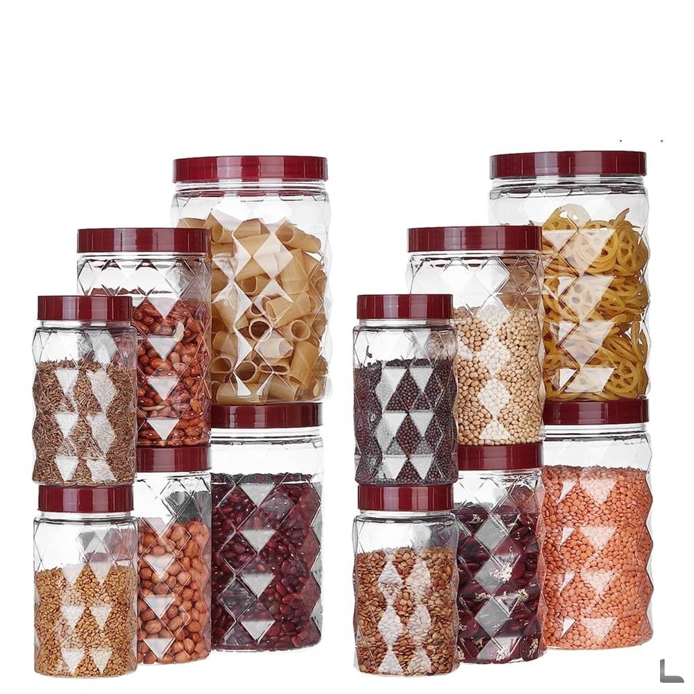     			Stysol 12 Jar Container  Plastic Red Food Container ( Set of 12 )