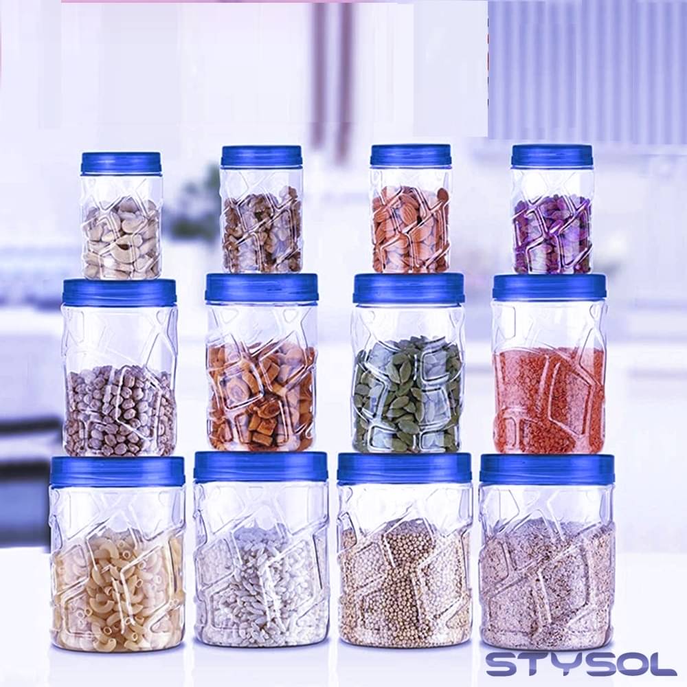     			Stysol 12 Jar Container  Plastic Blue Dal Container ( Set of 12 )