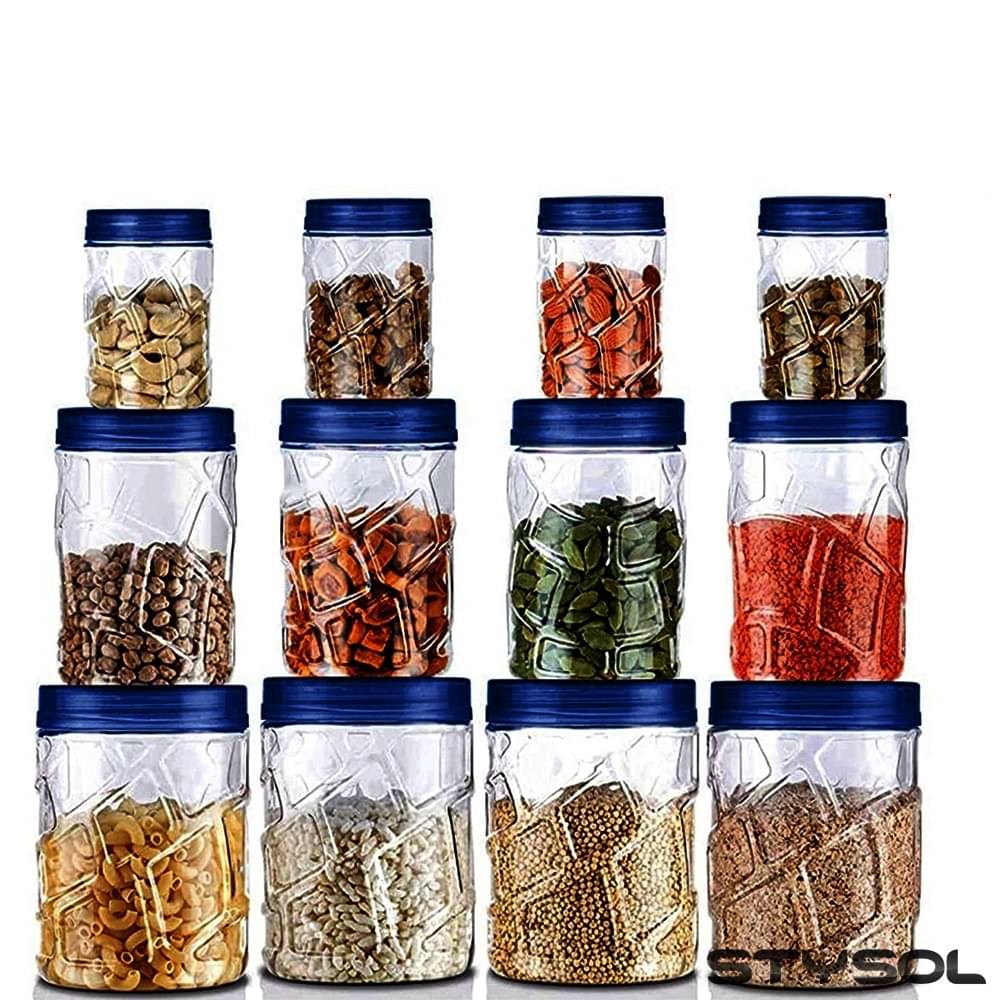     			Stysol 12 Jar Container  Plastic Blue Food Container ( Set of 12 )