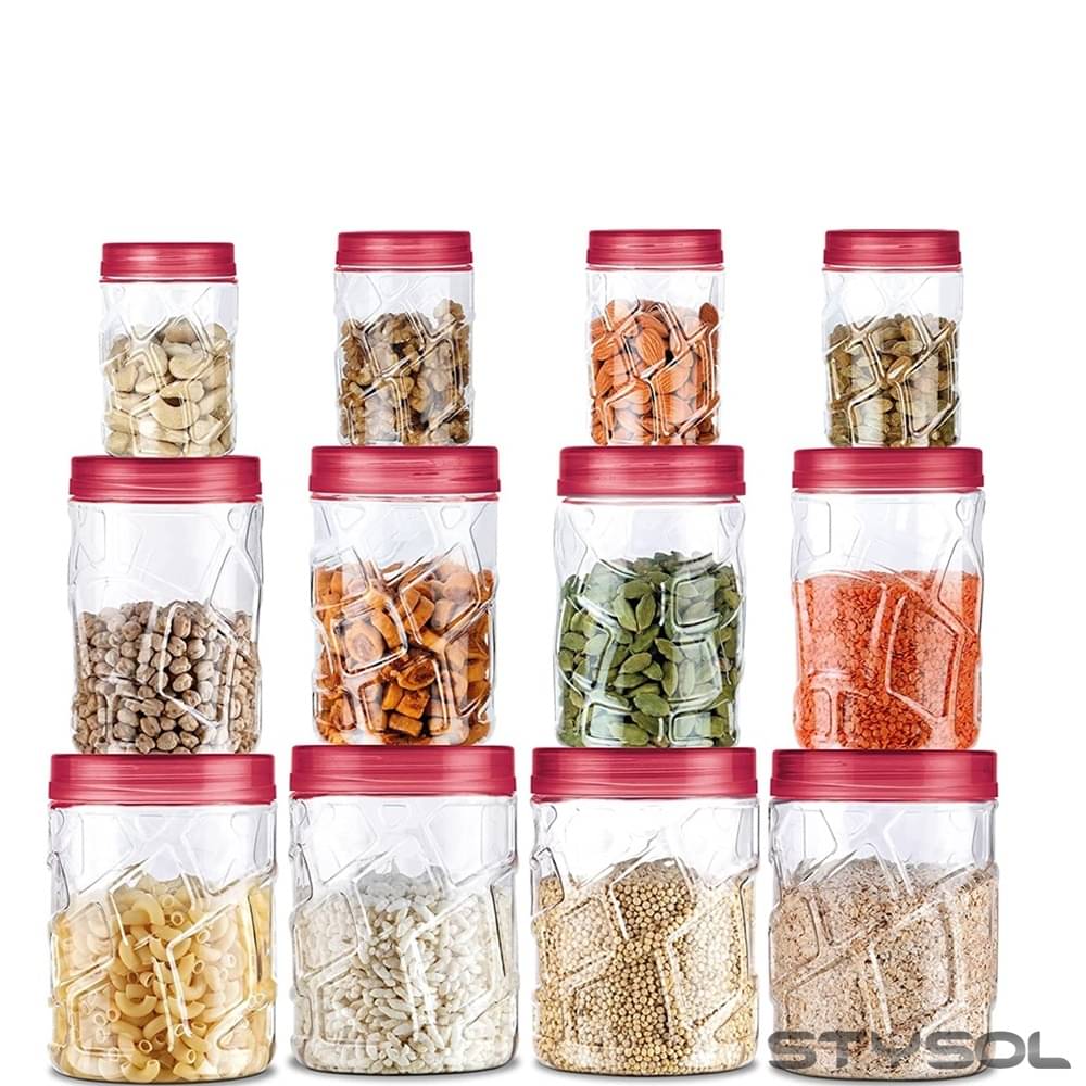     			Stysol 12 Jar Container  Plastic Red Food Container ( Set of 12 )
