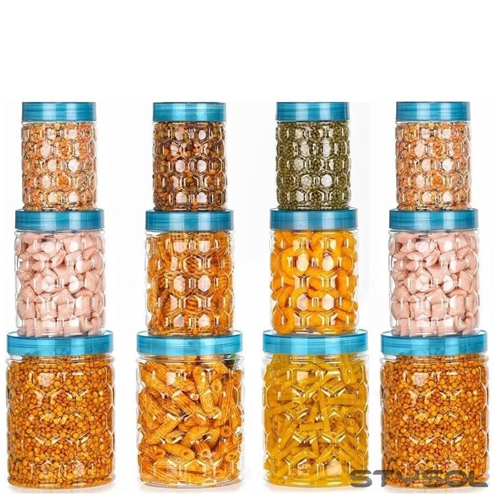     			Stysol 12 Jar Container  Plastic Blue Dal Container ( Set of 12 )