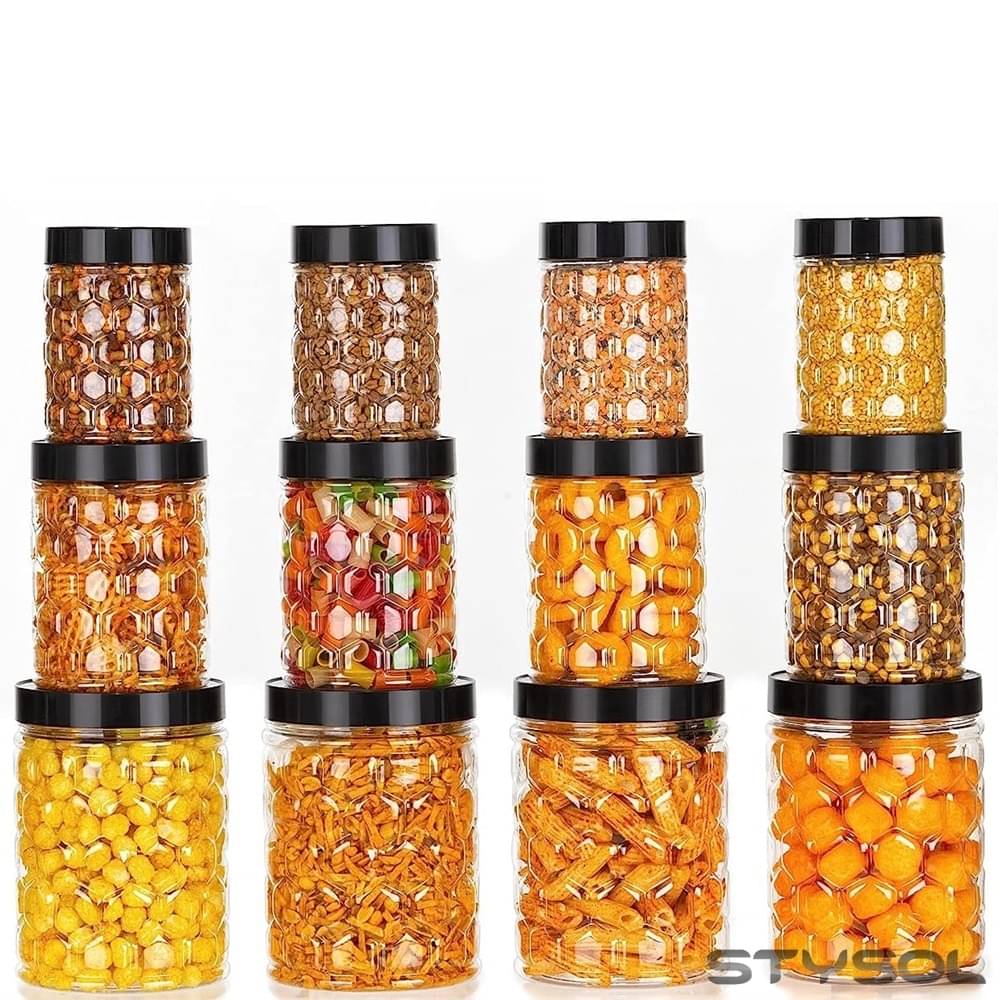     			Stysol 12 Jar Container  Plastic Black Dal Container ( Set of 12 )