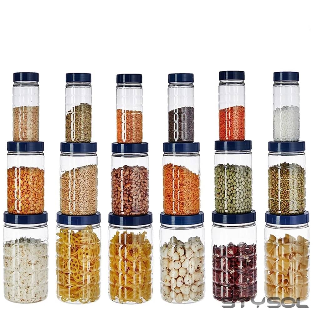     			Stysol 18 Jar Container  Plastic Blue Dal Container ( Set of 18 )