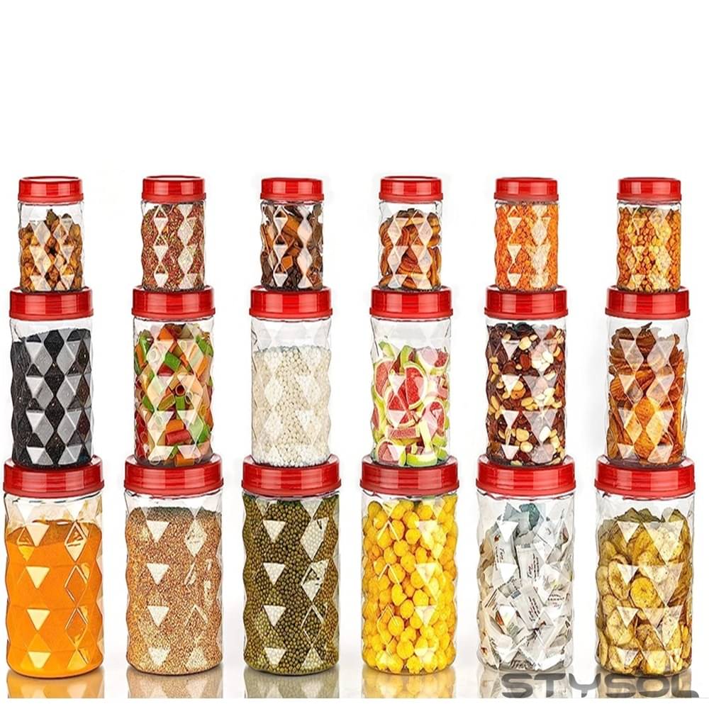     			Stysol 18 Jar Container  Plastic Red Food Container ( Set of 18 )
