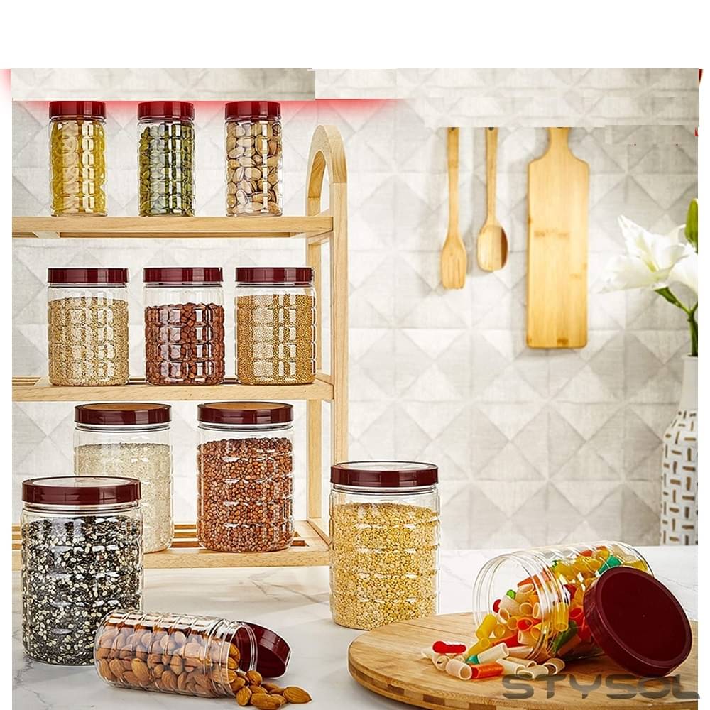     			Stysol 18 Jar Container  Plastic Red Dal Container ( Set of 18 )