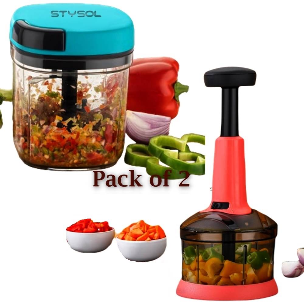 Stysol Choppers Multicolor Plastic Mannual Chopper 1100 ml ( Pack of 2 ) Stysol Choppers Multicolor Plastic Mannual Chopper 1100 ml ( Pack of 2 )