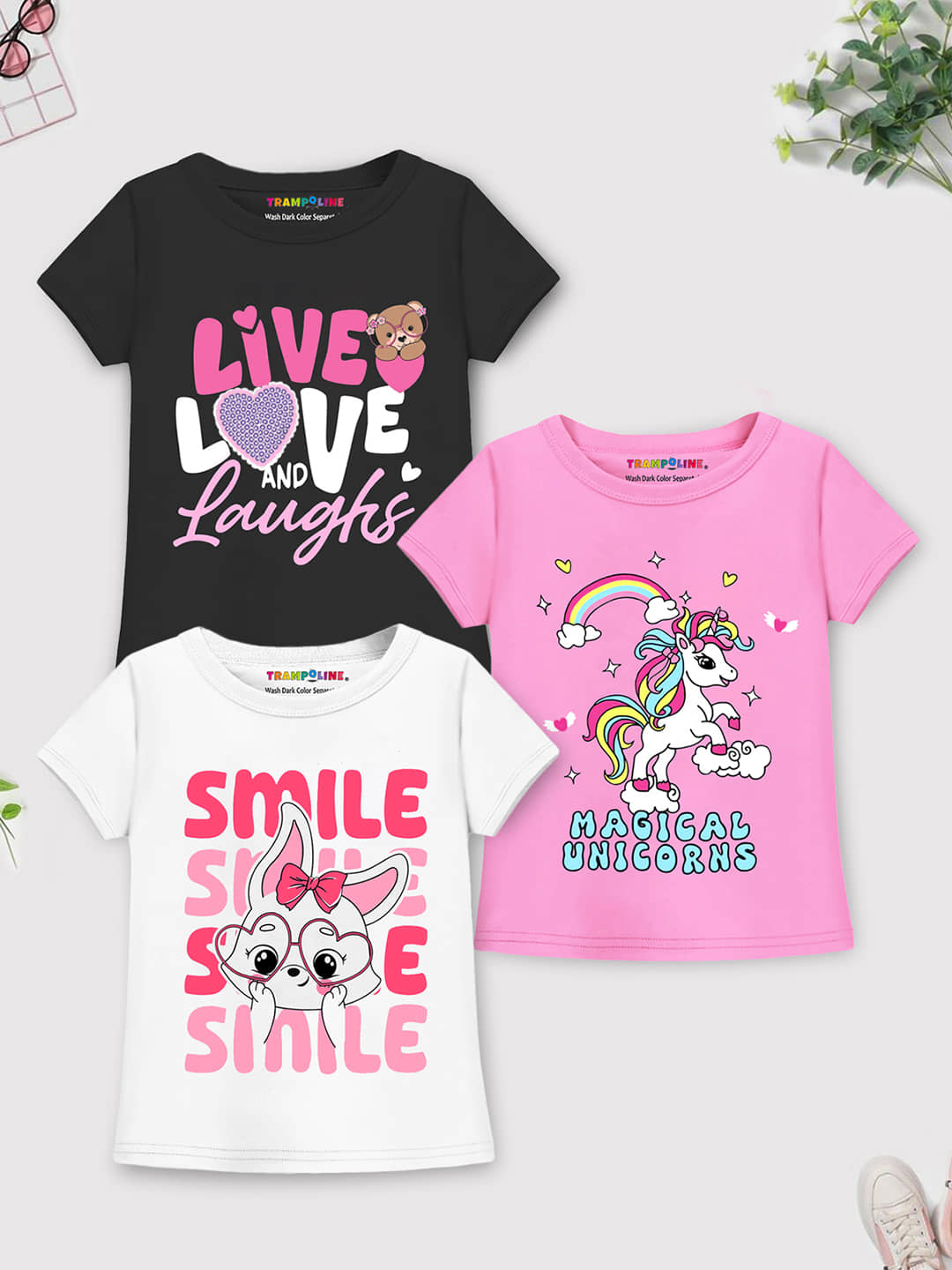Trampoline Pack of 3 Girls Cotton Blend T-Shirt ( Multicolor )