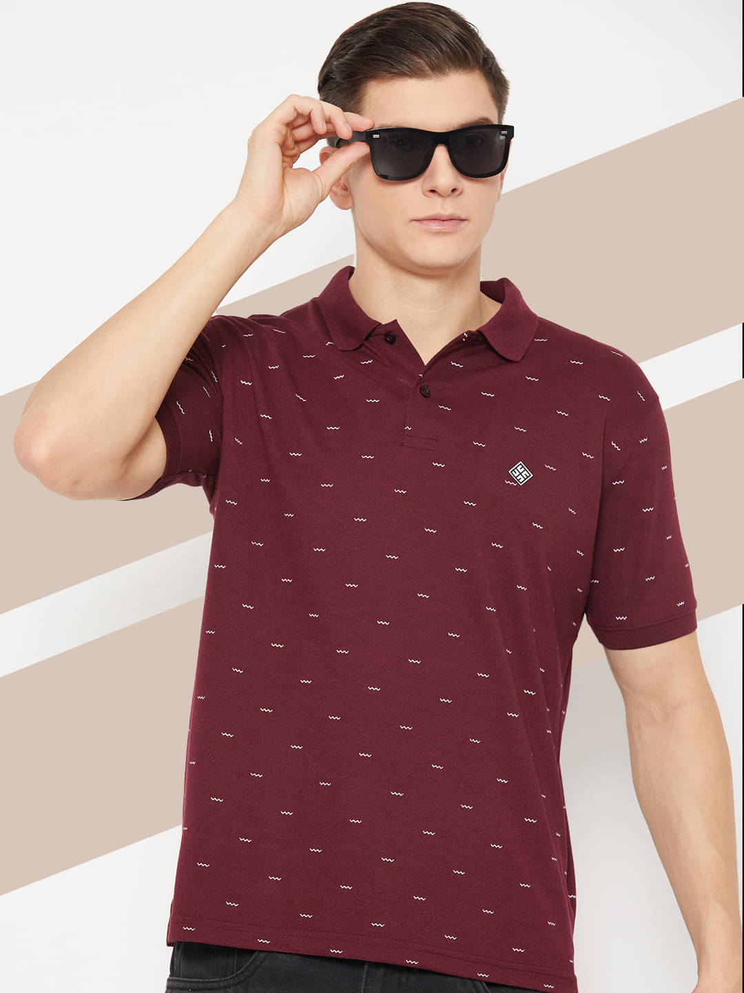     			UBX Pack of 1 Cotton Blend Regular Fit Printed Half Sleeves Men's Polo T Shirt ( Maroon )
