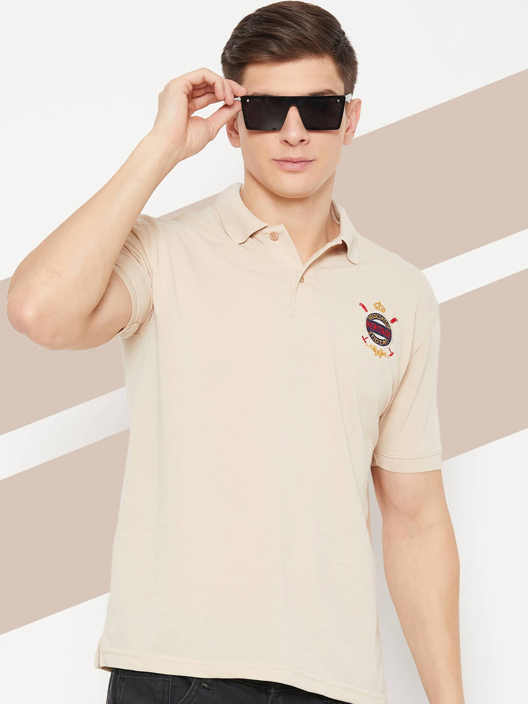     			UBX Pack of 1 Cotton Blend Regular Fit Solid Half Sleeves Men's Polo T Shirt ( Beige )