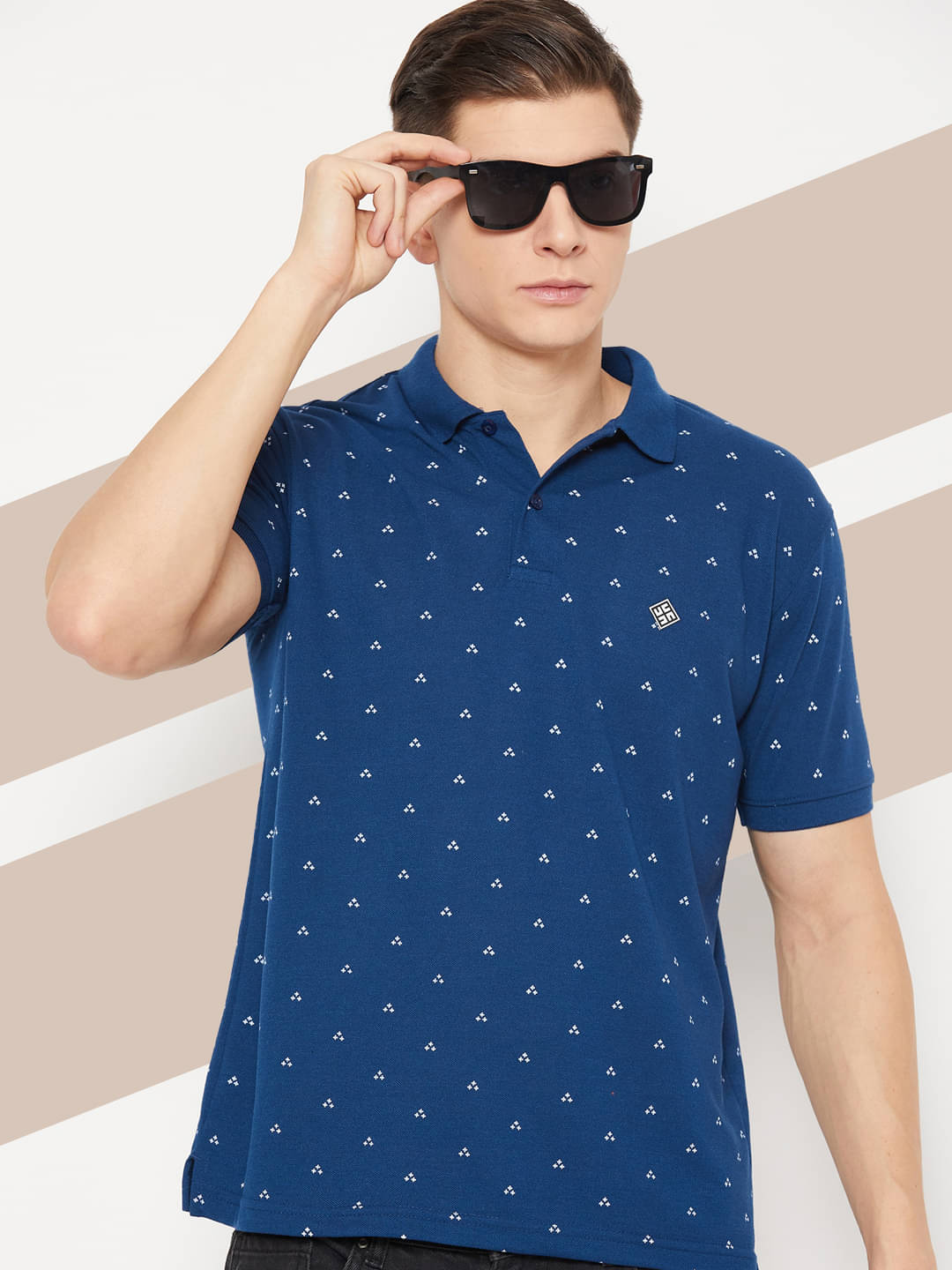     			UBX Pack of 1 Cotton Blend Regular Fit Printed Half Sleeves Men's Polo T Shirt ( Navy Blue )