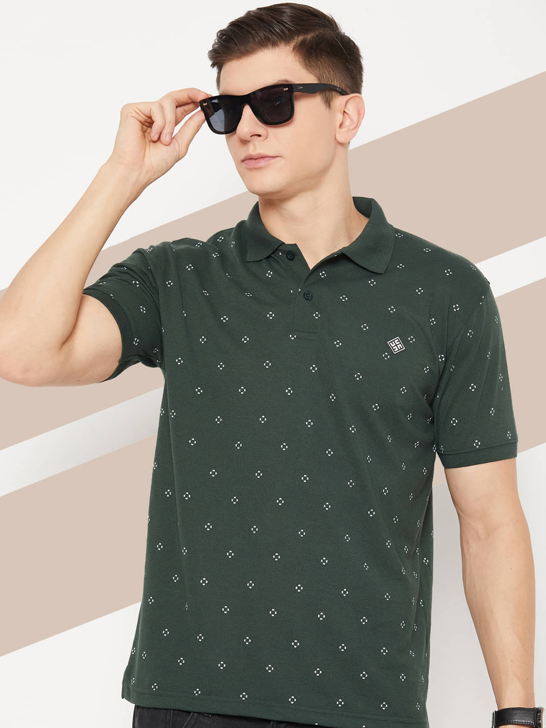     			UBX Pack of 1 Cotton Blend Regular Fit Printed Half Sleeves Men's Polo T Shirt ( Olive )