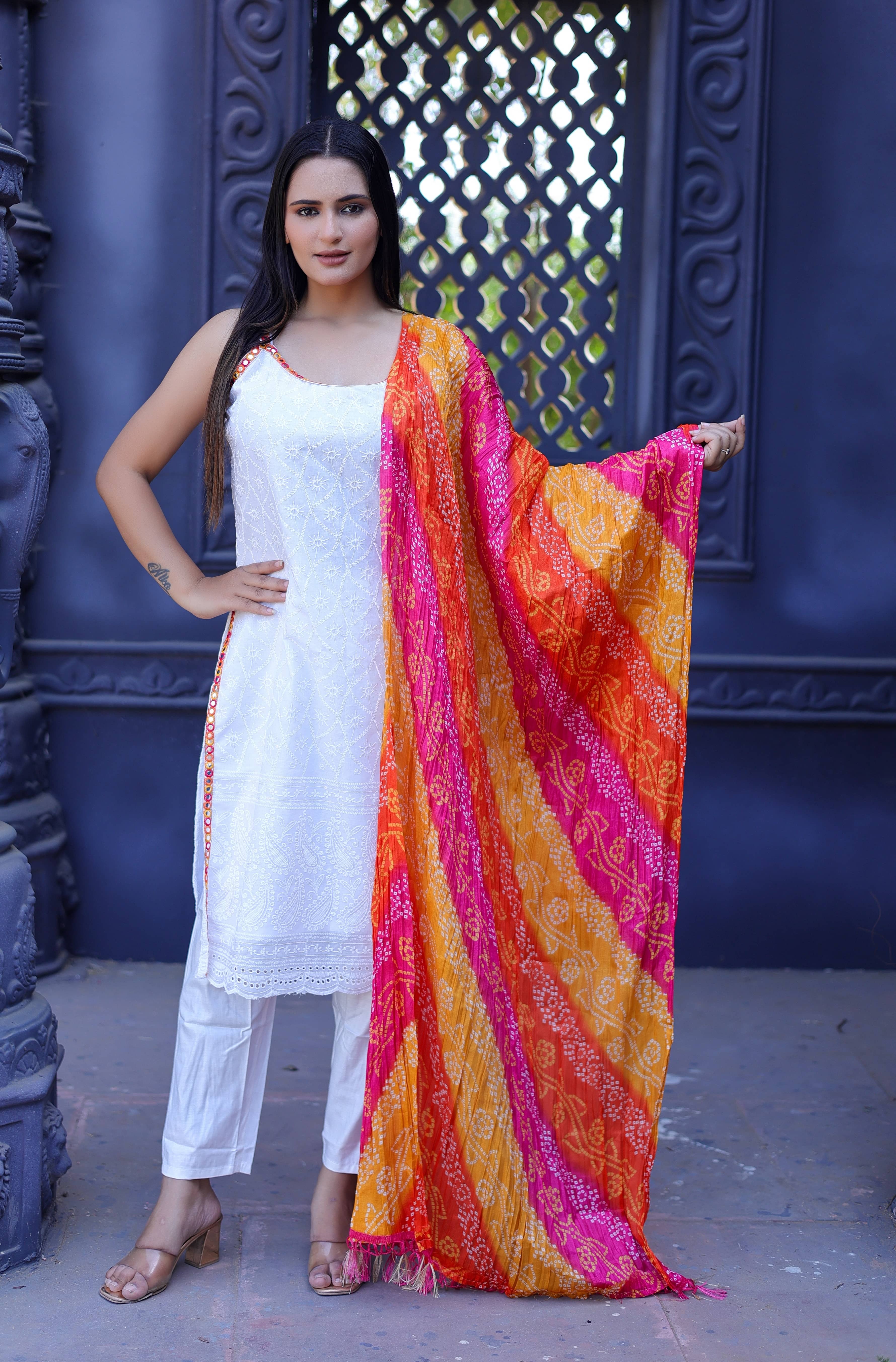 anushansa Rayon Embroidered Kurti With Pants Women's Stitched Salwar Suit - White ( Pack of 1 )