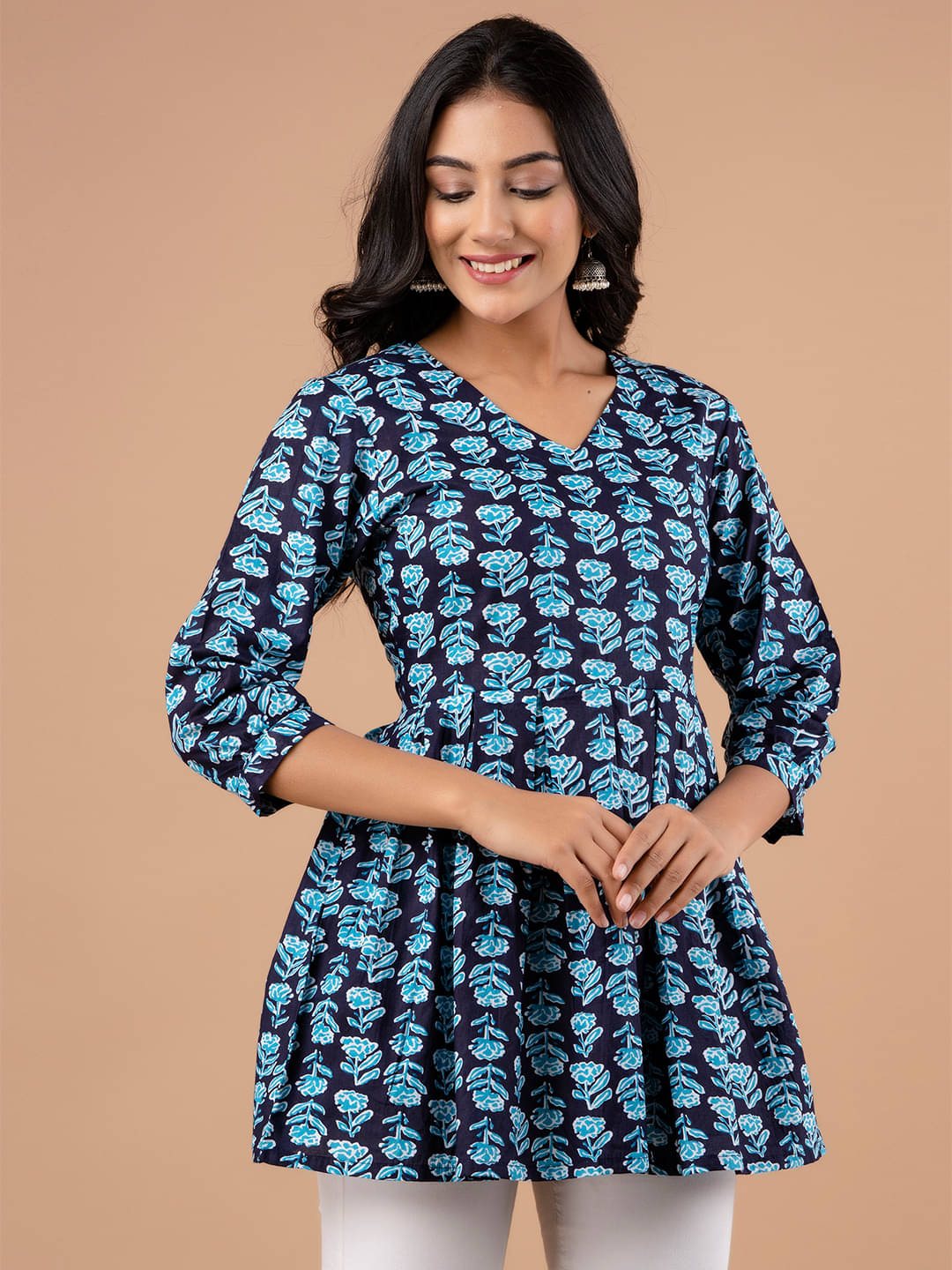 feranoid Women's Cotton Blend Peplum Top ( Blue ) feranoid Women's Cotton Blend Peplum Top ( Blue )
