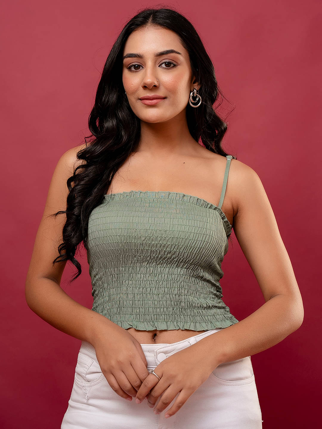     			feranoid Women's Viscose Rayon Crop Top ( Green )