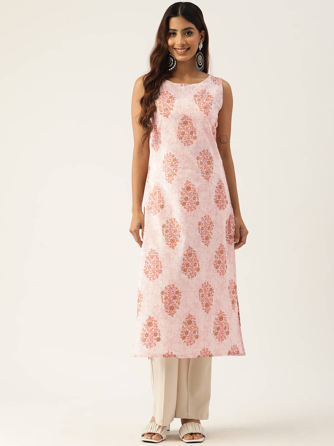 feranoid Pack of 1 Cotton Blend Printed Straight Women's Kurti - ( Pink ) feranoid Pack of 1 Cotton Blend Printed Straight Women's Kurti - ( Pink )
