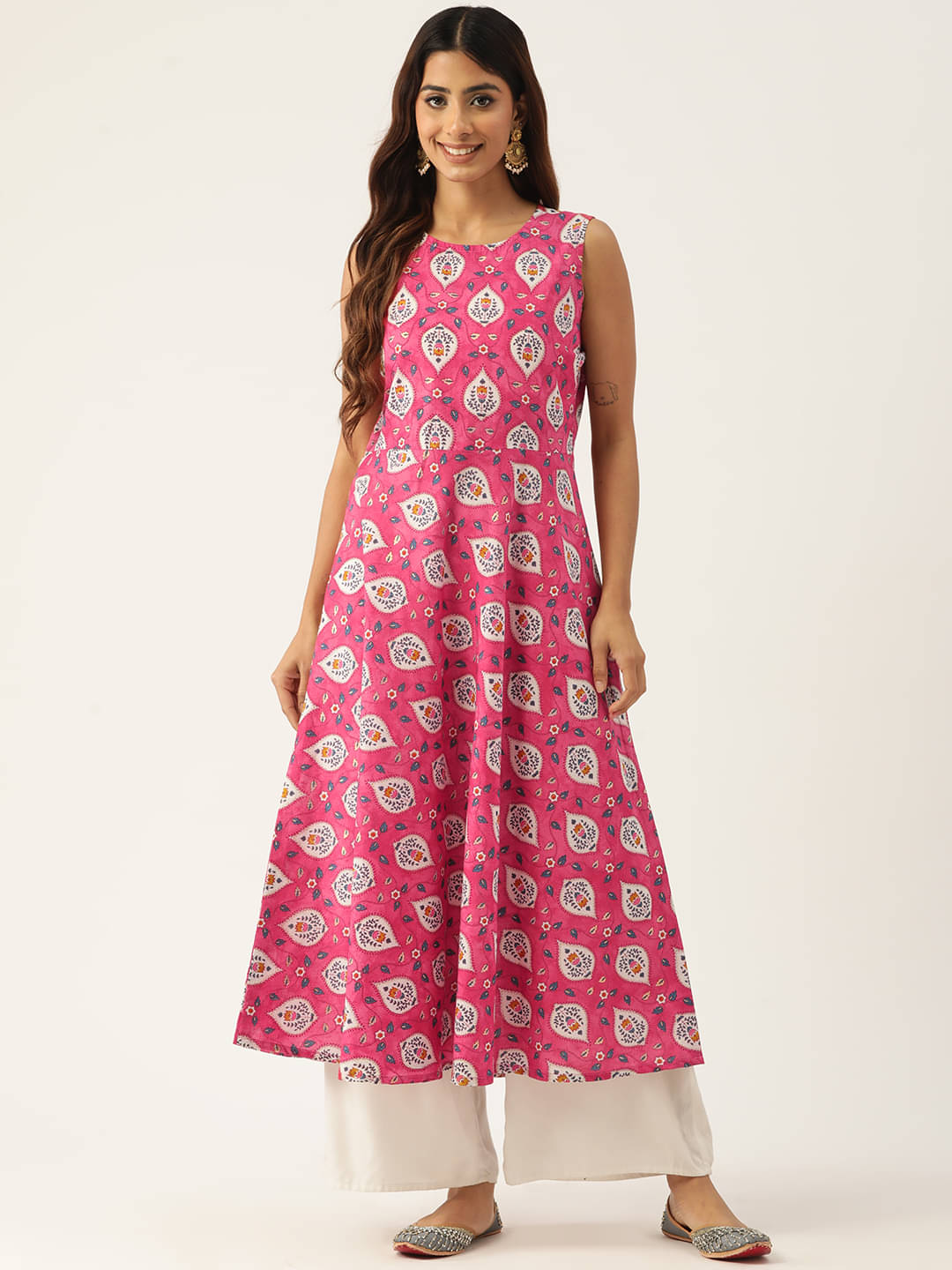feranoid Pack of 1 Cotton Blend Printed Flared Women's Kurti - ( Pink ) feranoid Pack of 1 Cotton Blend Printed Flared Women's Kurti - ( Pink )
