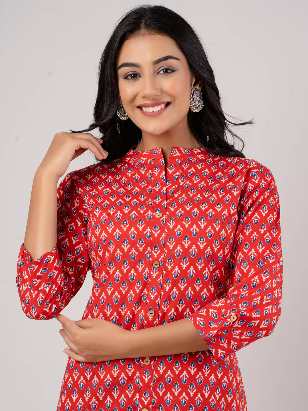 feranoid Pack of 1 Cotton Blend Printed Straight Women's Kurti - ( Red ) - Kurtis, Tunics | Buy online on ZillyBuy