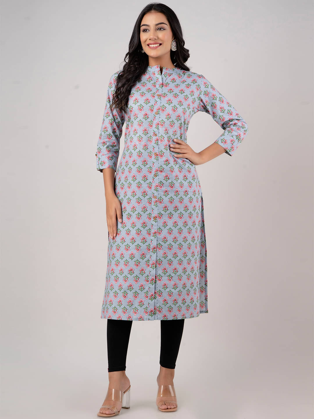 feranoid Pack of 1 Cotton Blend Printed Straight Women's Kurti - ( Grey ) feranoid Pack of 1 Cotton Blend Printed Straight Women's Kurti - ( Grey )