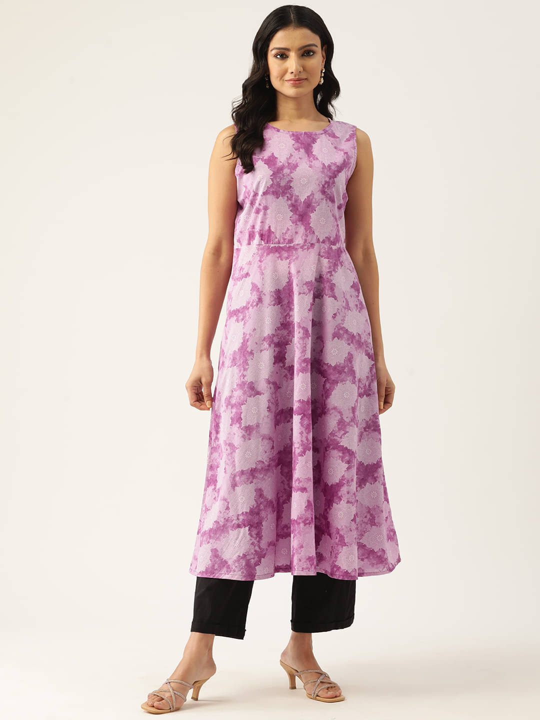     			feranoid Pack of 1 Cotton Blend Printed Flared Women's Kurti - ( Purple )