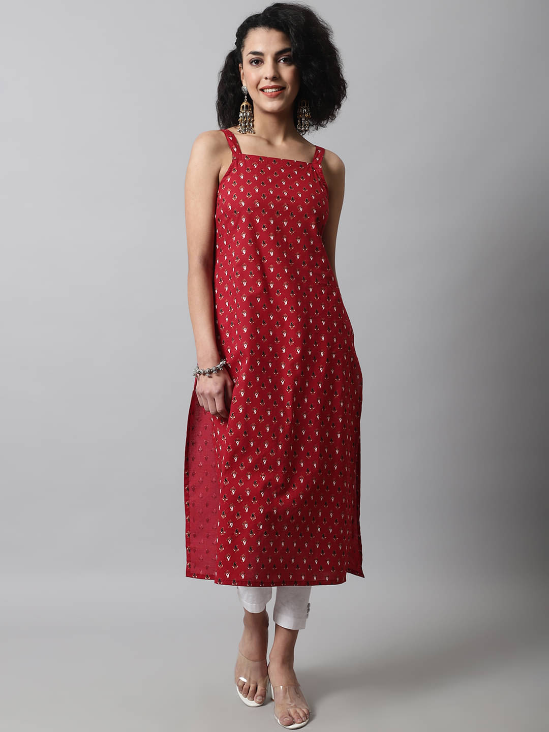 feranoid Pack of 1 Cotton Printed Straight Women's Kurti - ( Red ) feranoid Pack of 1 Cotton Printed Straight Women's Kurti - ( Red )