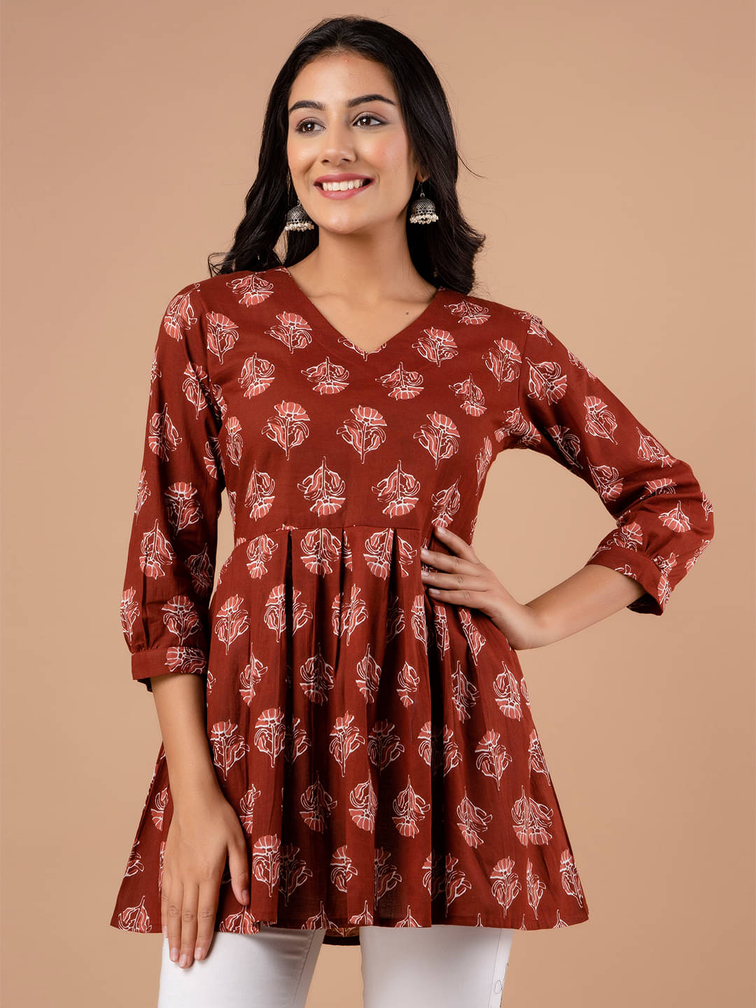     			feranoid Women's Cotton Blend Peplum Top ( Rust )