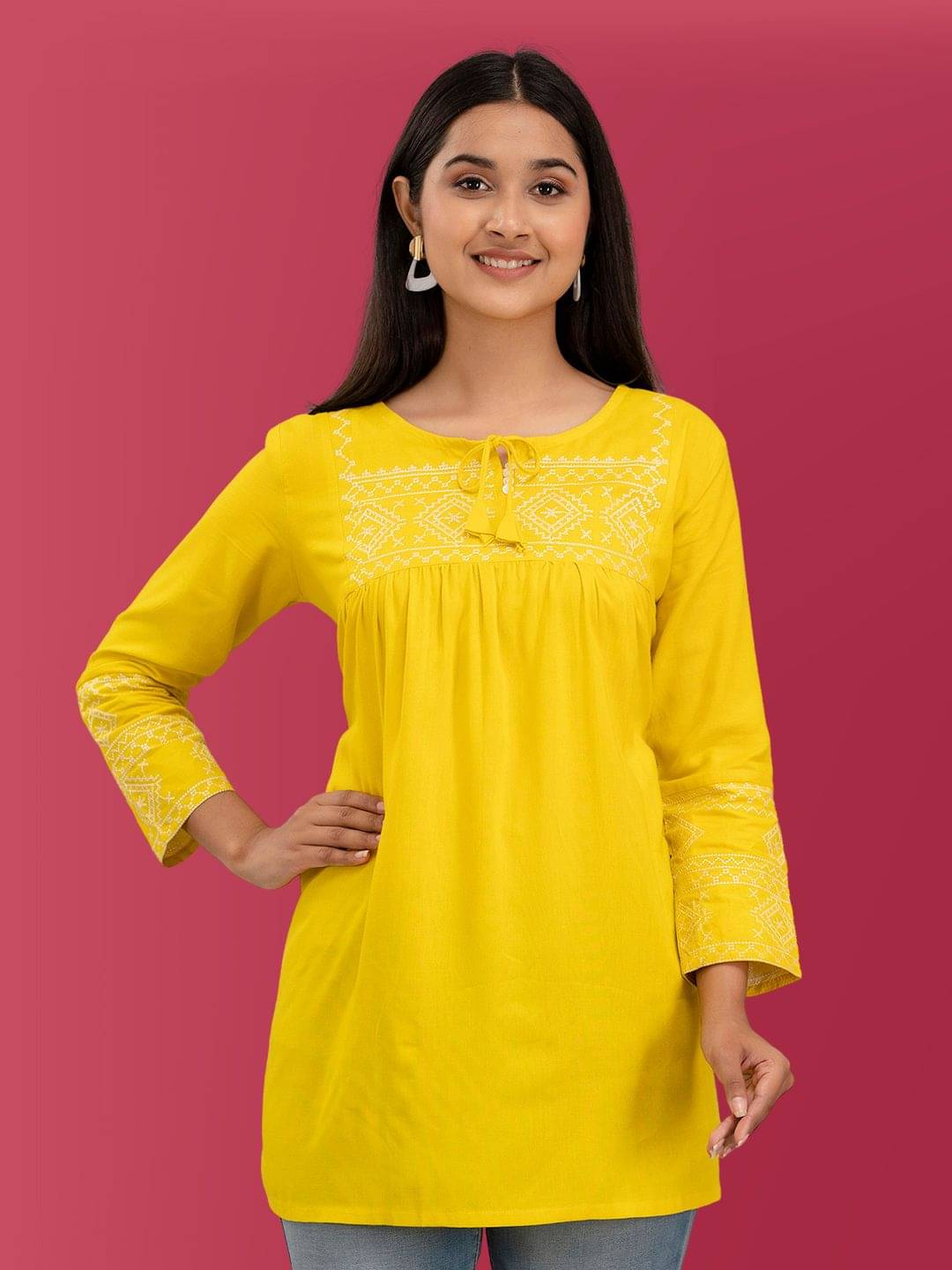 feranoid Women's Viscose Rayon Tunic ( Yellow ) feranoid Women's Viscose Rayon Tunic ( Yellow )