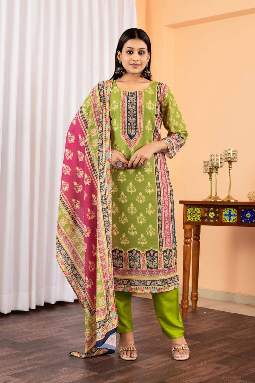 fvd Chanderi Printed Kurti With Pants Women's Stitched Salwar Suit - Light Green ( Pack of 1 ) fvd Chanderi Printed Kurti With Pants Women's Stitched Salwar Suit - Light Green ( Pack of 1 )