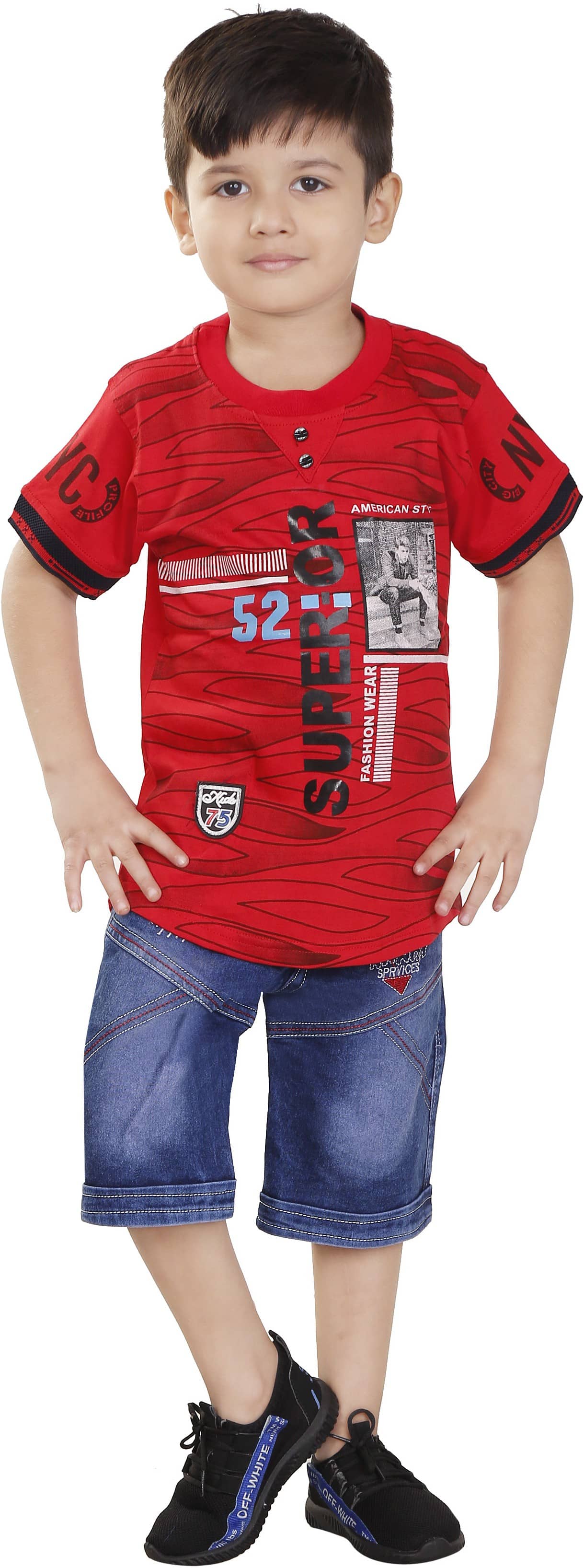 vanraj Pack of 1 Boys Cotton Blend T-Shirt & Pants Set ( Multicolor 2 )