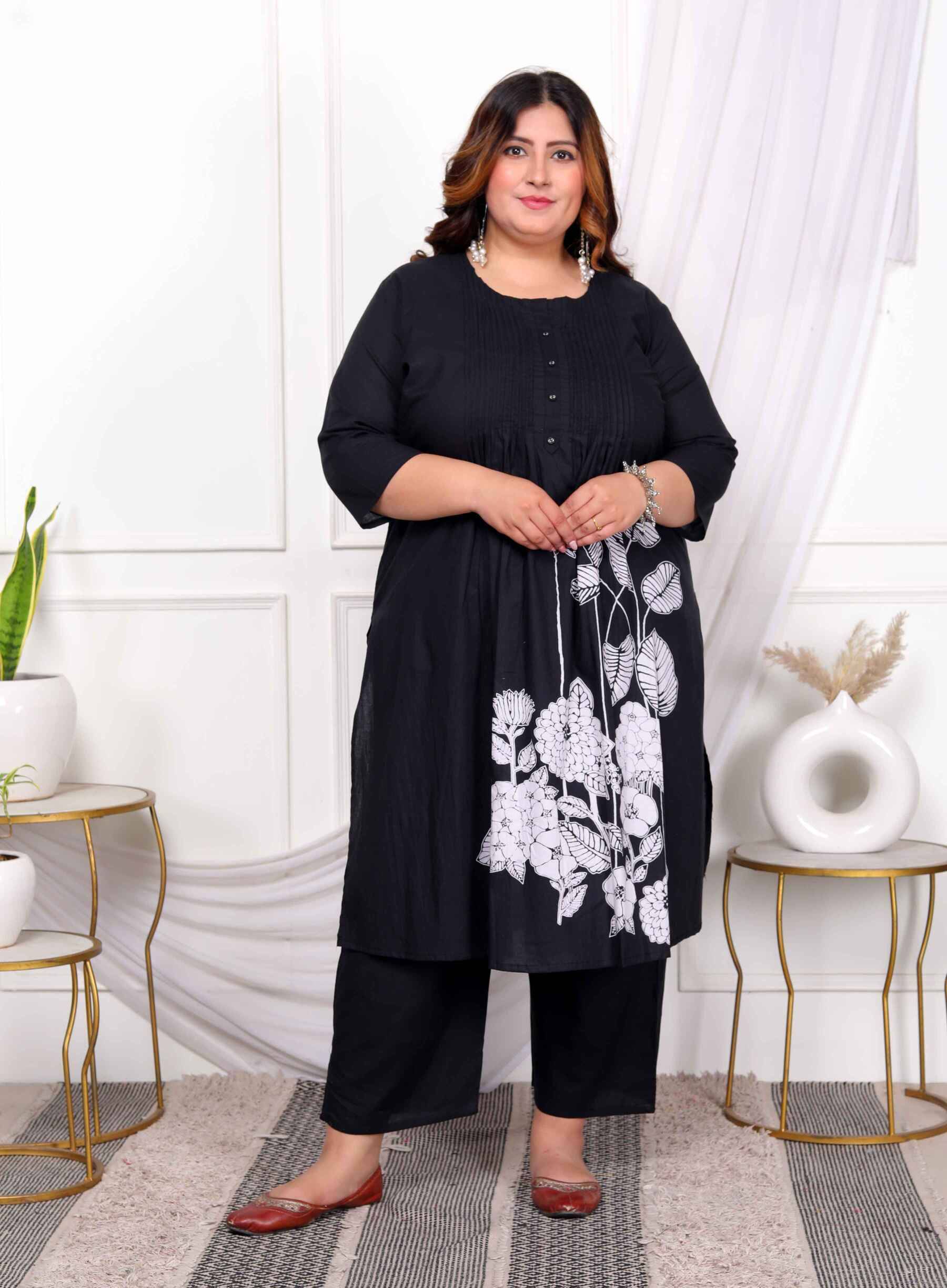 Doriyaan Cotton Printed Kurti With Palazzo Women's Stitched Salwar Suit - Black ( Pack of 1 ) Doriyaan Cotton Printed Kurti With Palazzo Women's Stitched Salwar Suit - Black ( Pack of 1 )