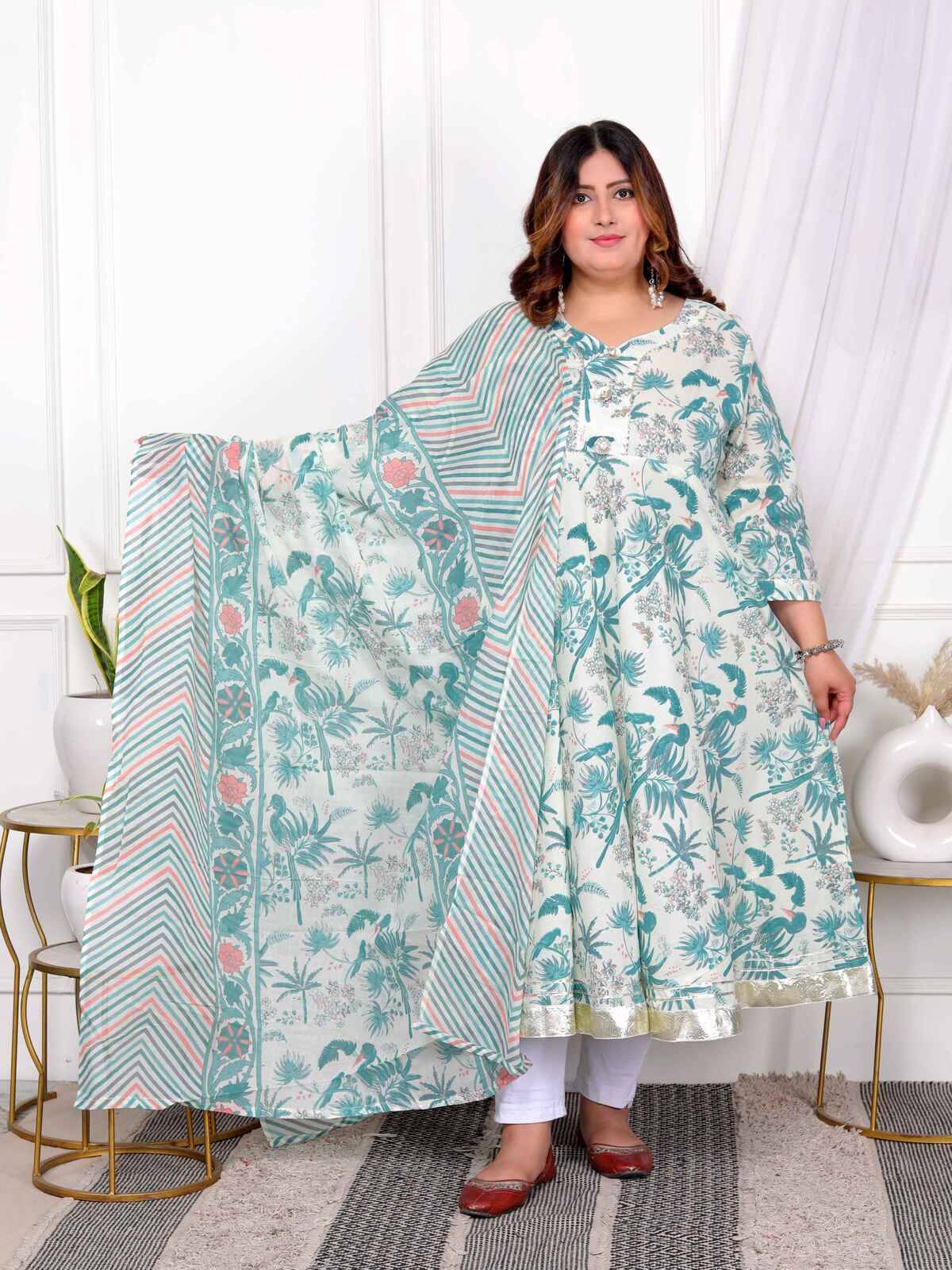 Doriyaan Pack of 1 Cotton Printed Anarkali Women's Kurti - ( Light Green ) Doriyaan Pack of 1 Cotton Printed Anarkali Women's Kurti - ( Light Green )